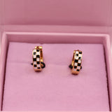 18k Gold checkered Huggie Earrings